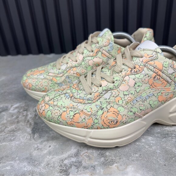 GUCCI Liberty Rhyton Floral Muticolor Canvas Sneaker Leather 8.5 US 38.5 EUR - Picture 8 of 16